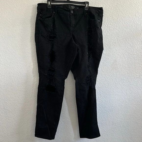 TORRID Premium Bead Embellished Distressed Skinny Jeans Stretch Black Women 18 - Picture 4 of 10